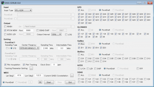 The GNSS-SDRLIB GUI setup screen.