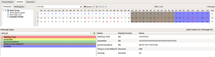 The binary packet data in Universal Radio Hacker.